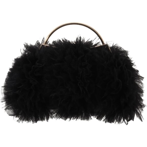 ⚡Women's Formal Flower Satin Metal Frame Evening Black Crossbody Clutch Handbag - Picture 4 of 7